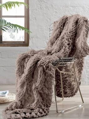 Chunky Knit Throw Blanket in Taupe - Soft Cozy Home Blanket